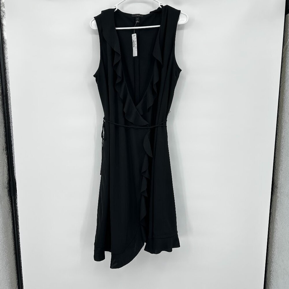 NWT J Crew Black Ruffle Sleeveless Wrap Dress Women's size LARGE
